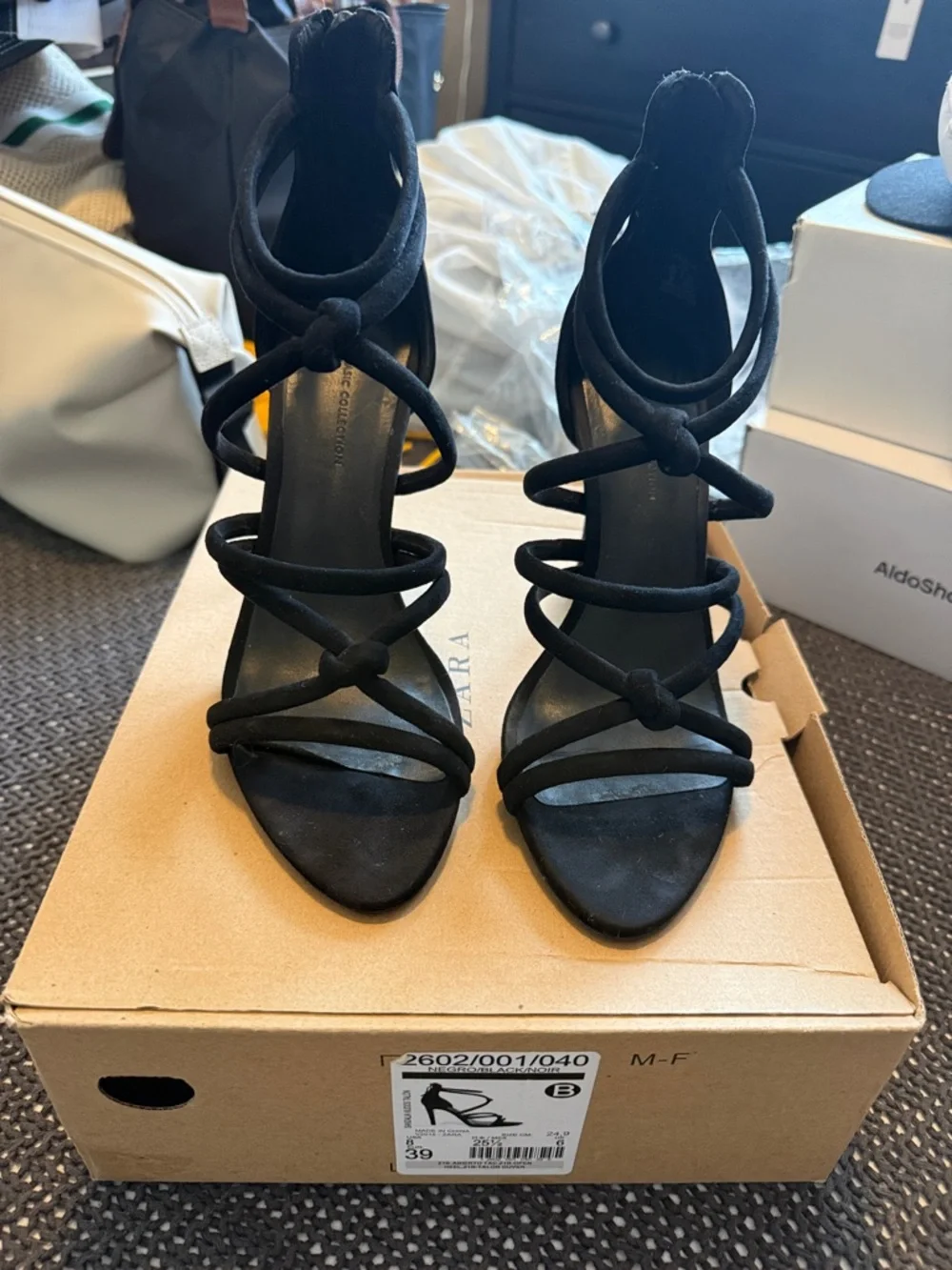 Zara Black Knotted Strappy High Heels - Picture 1 of 4